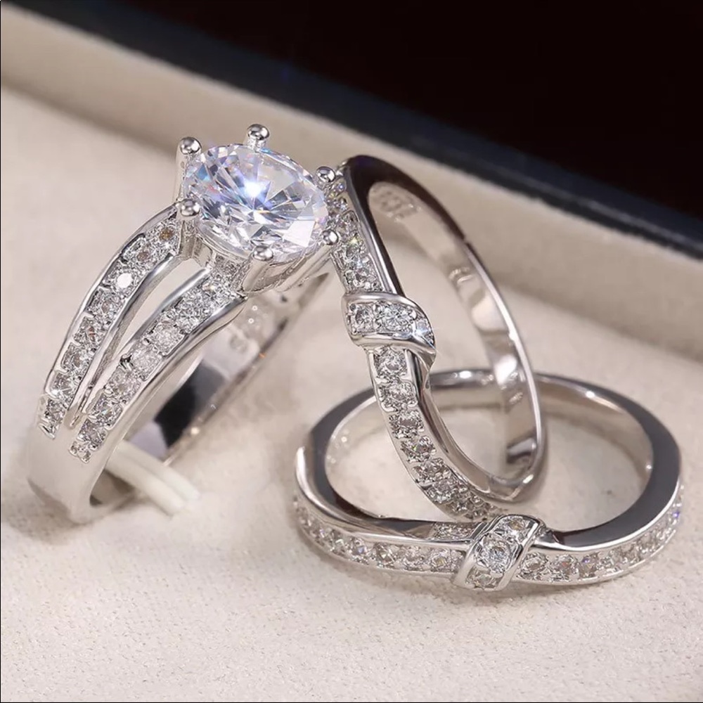 *NEW*3pct/Set 925 Silver Round Cut Diamond Ring - Picture 3 of 3